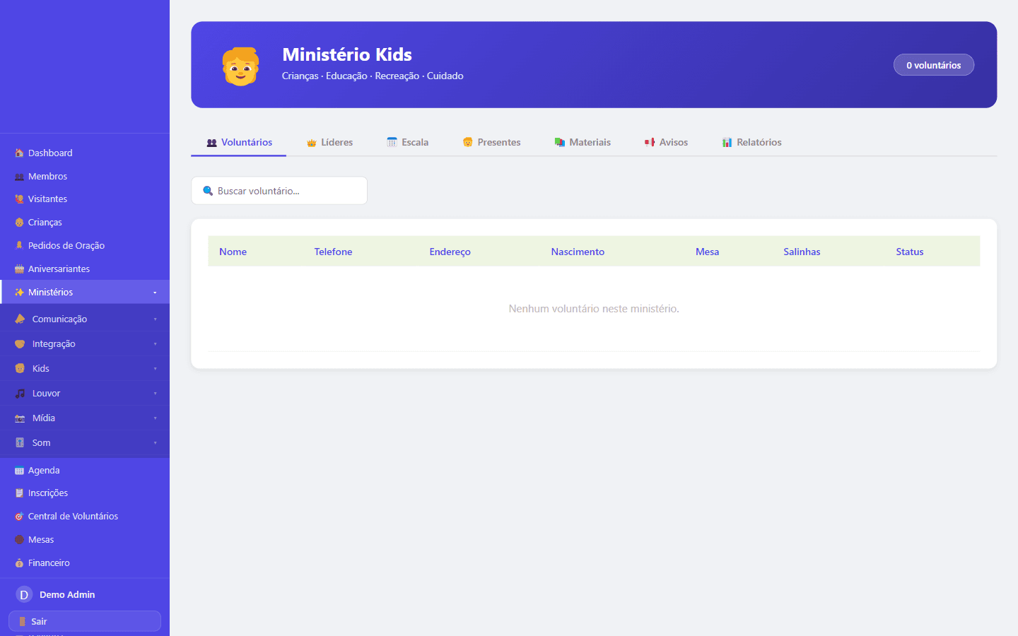 Ministério Kids com check-in por QR